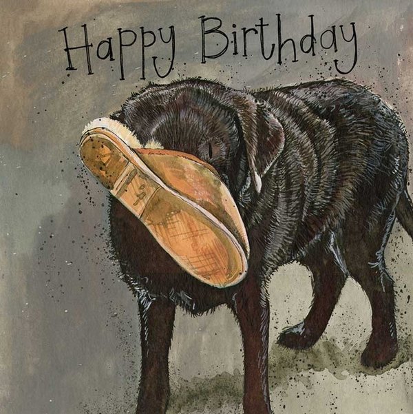 Alex Clark Happy Birthday Karte - Hund mit Slipper