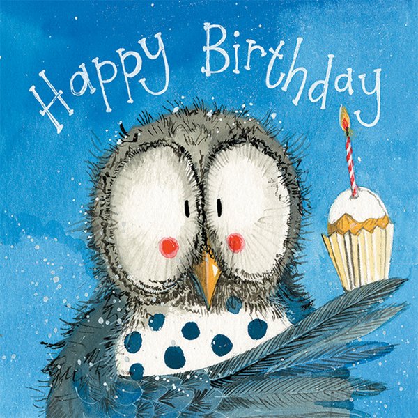 Alex Clark Happy Birthday Karte - Owl and Cupcake