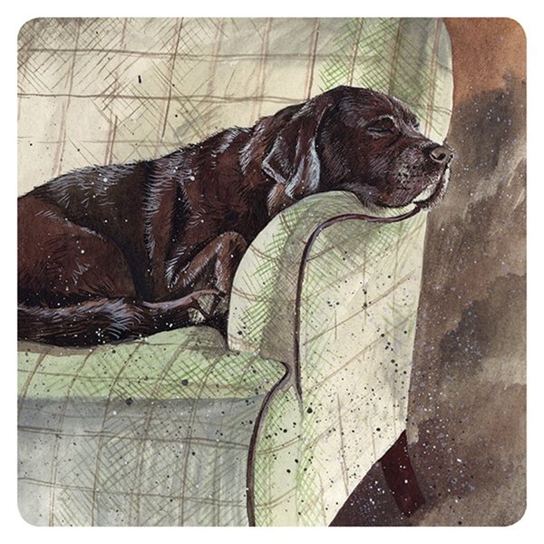 Alex Clark Art - Untersetzer Hund auf Sofa- abwaschbar