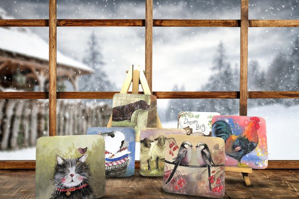 Alex Clark Art - Untersetzer Katze auf Wäschekorb