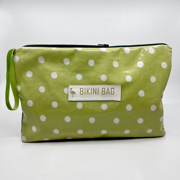 Bikini Bag - Wachstuch lindengrün offwhite - weisse Punkte