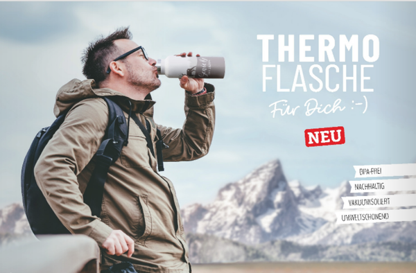 Thermosflasche Edelstahl  mit Henkel - Ehrenmann - BPA frei
