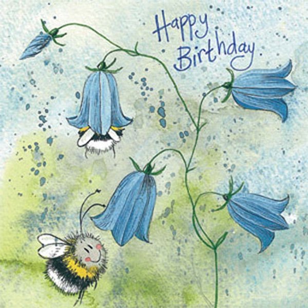 Alex Clark Geburtstagskarte - Biene mit Glockenblumen