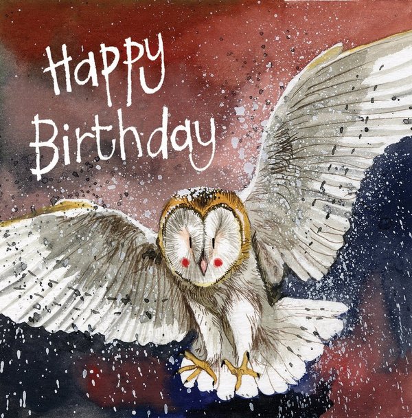 Alex Clark Geburtstagskarte - Eule im Flug - happy birthday
