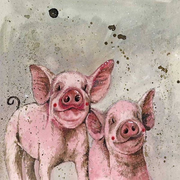 Alex Clark Grusskarte ohne Text - zwei Schweinchen