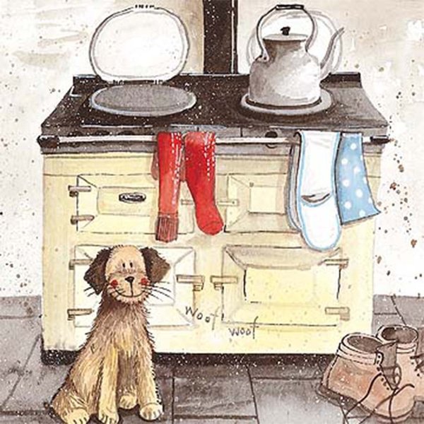 Alex Clark Grusskarte ohne Text - Hund vor dem Kochherd