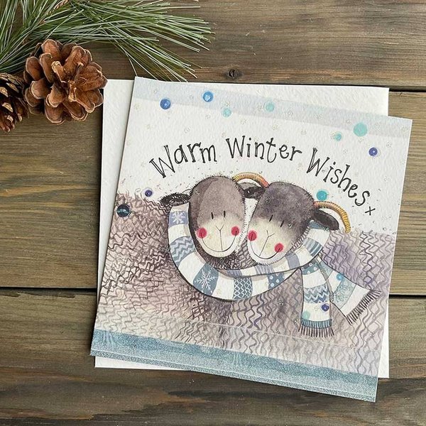 Alex Clark - Weihnachtskarte Schafe mit Schal - winter Wishes