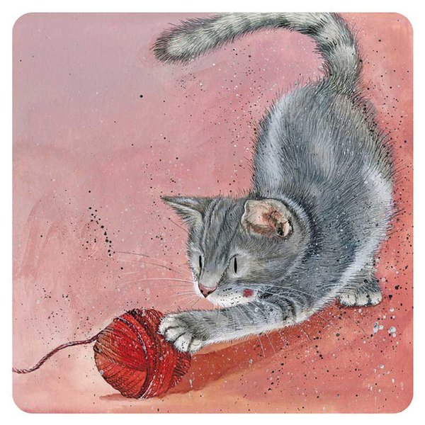 Alex Clark Art - Untersetzer - kleine Katze mit Wollknäuel