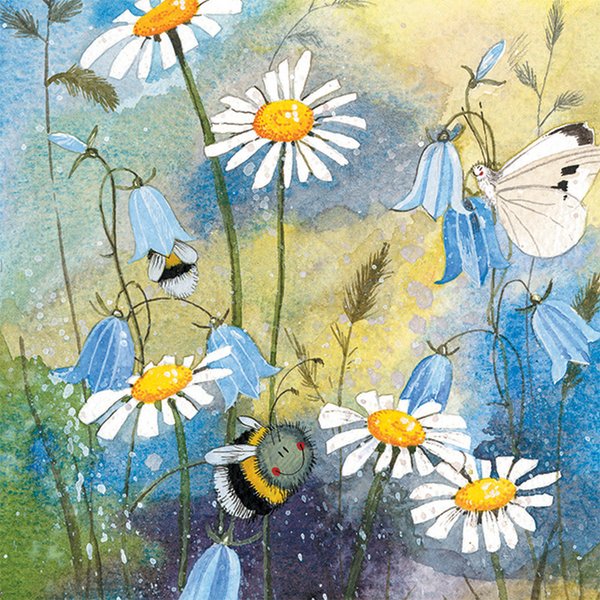 Alex Clark Grusskarte ohne Text - Bienen mit Gänseblümchen