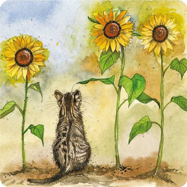 Alex Clark Art - Untersetzer Kork - Katze und Sonnenblumen