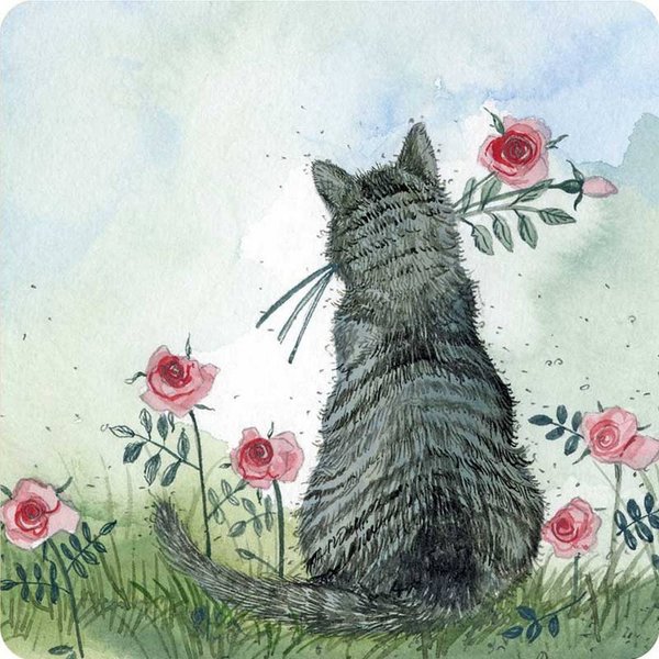 Alex Clark Art - Untersetzer Kork - Katze mit Rosen