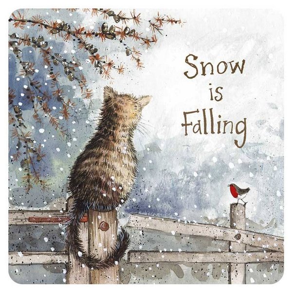 Alex Clark Art - Untersetzer Kork - Cat Snow is falling