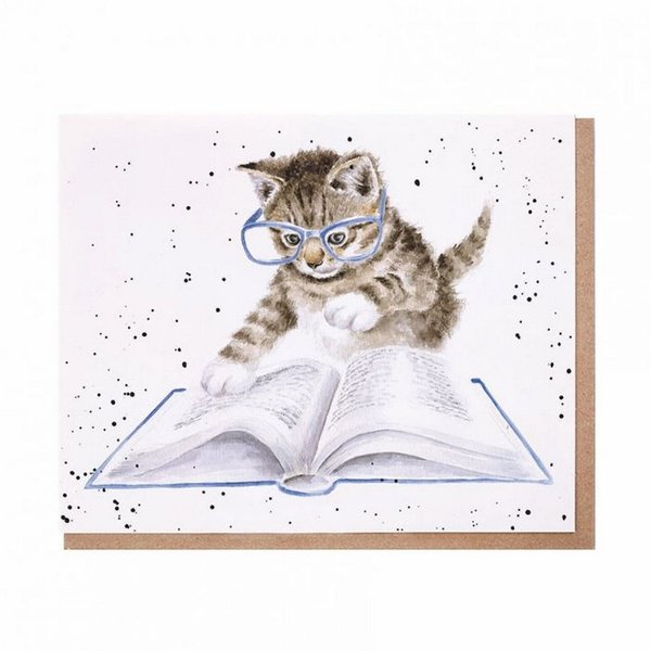 Wrendale - Karte ohne Text - Katze mit Buch