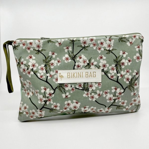 Bikini Bag wasserabweisend - Kirschblüten grün mit Ast