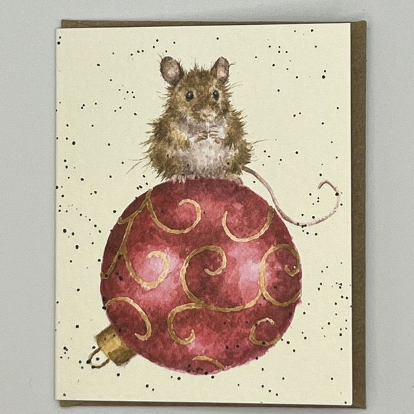 Wrendale - Mini Weihnachtskarte - Maus auf Weihnachtskugel